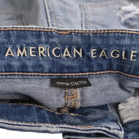 American Eagle Jean Shorts Hi-Rise Shortie Blue Denim Super Stretch Distressed 8 - Picture 5 of 10